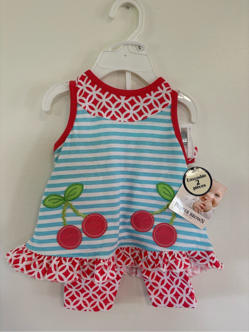 Buster Brown Baby Girl Cherry 2-Piece Dress & Shorts Set 6-9M NWT